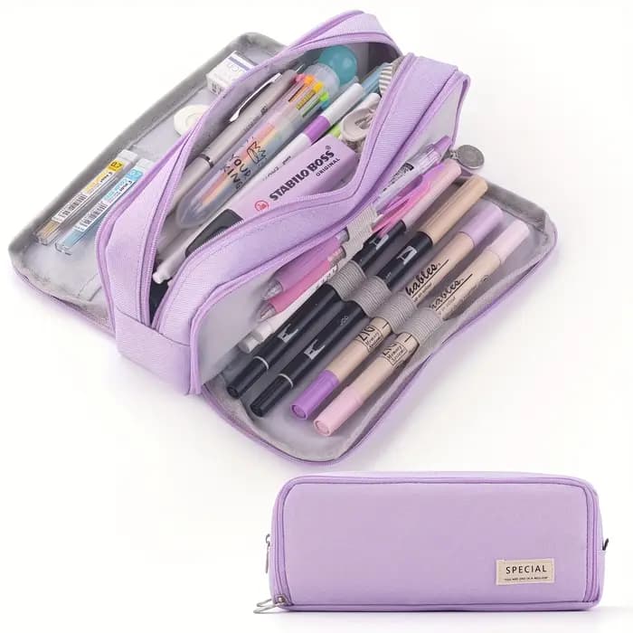 Trousse à crayons rose de style féminin, à plusieurs compartiments et grande capacité, robuste et du