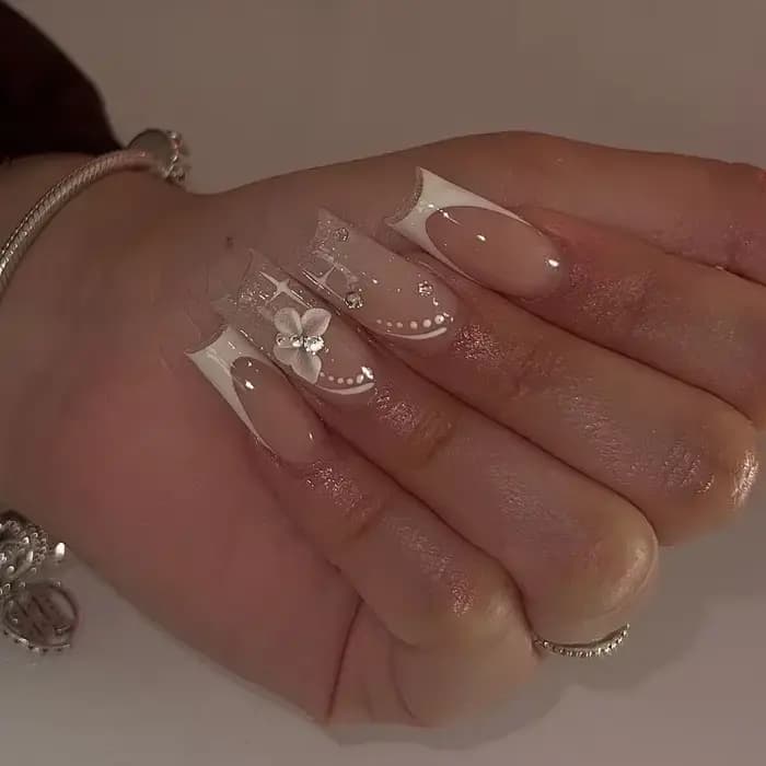 Faux ongles français longs avec colle, 24 pièces, faux ongles de Ballet, Design papillon en strass,