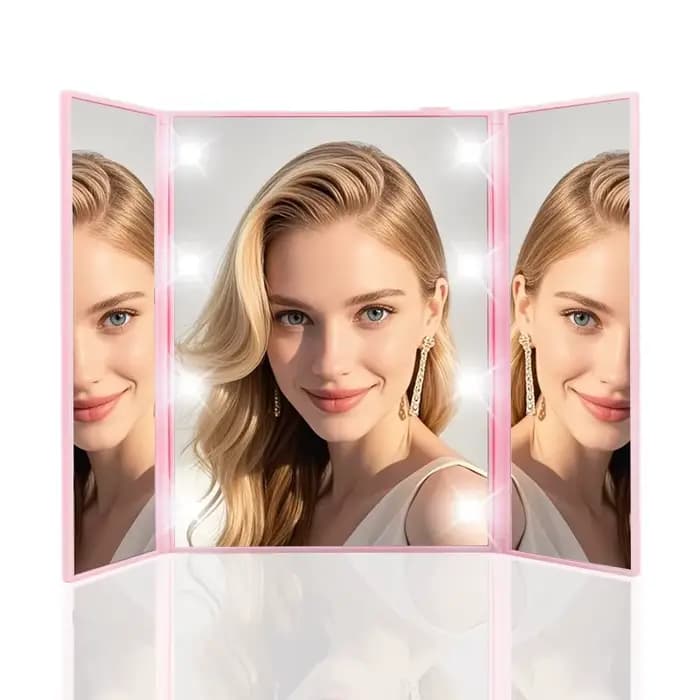 Miroir de maquillage Portable à trois côtés LED