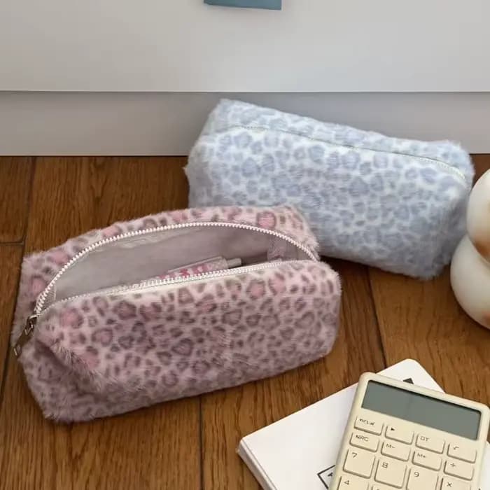 Trousse de Maquillage Grande Capacité Imprimé Léopard Rose, Organisateur Cosmétique Rose Bleu, Pochette de Voyage pour Filles