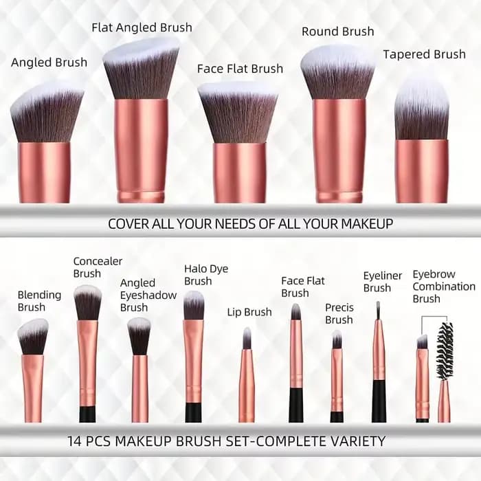 Professiona 14 pièces ensemble de pinceaux de maquillage fond de teint doux moelleux Blush poudre fa