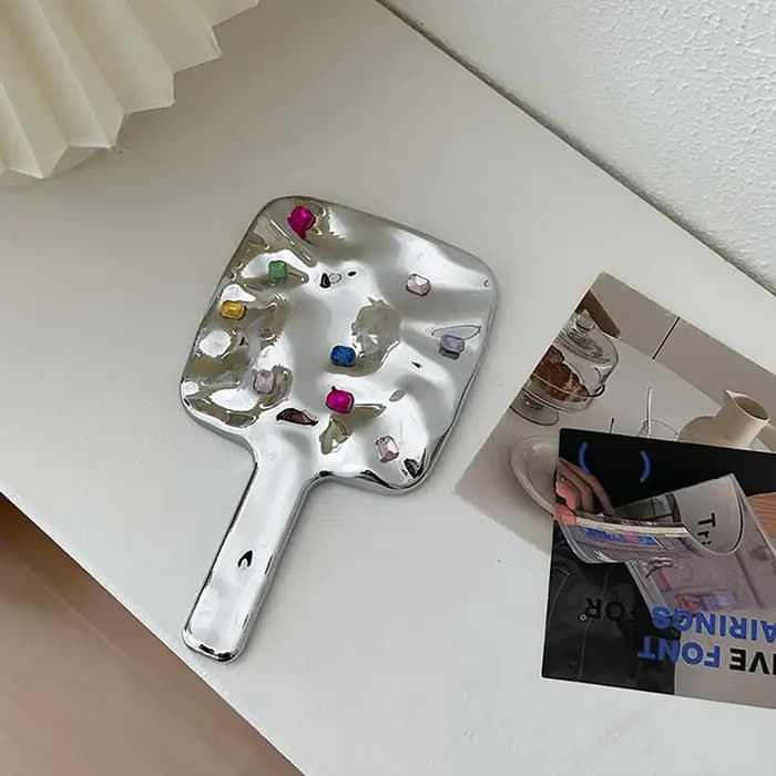 Miroir carré de forme liquide, Mini miroir de maquillage cosmétique de bureau à main, miroir de beau