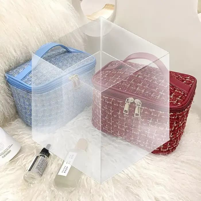 Nouveau Sac à Maquillage Femme 2025 – Style Tricoté, Portable et Tendance, Grande Capacité de Rangement