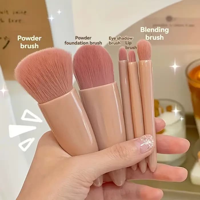 Ensemble de pinceaux de maquillage portables 5 pièces avec miroir-Kit de voyage pliable