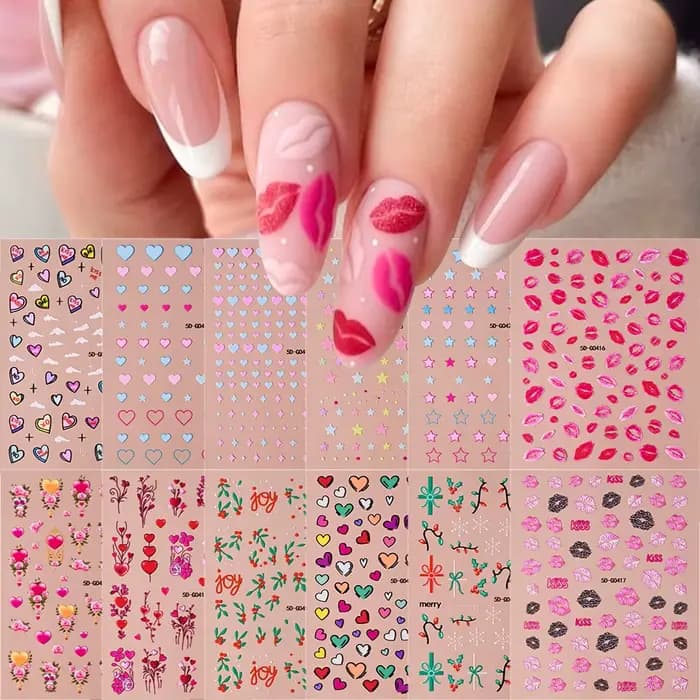Décalcomanies autocollantes pour les ongles, stickers, lèvres rouges, amour, coeur, jour de Léon, am