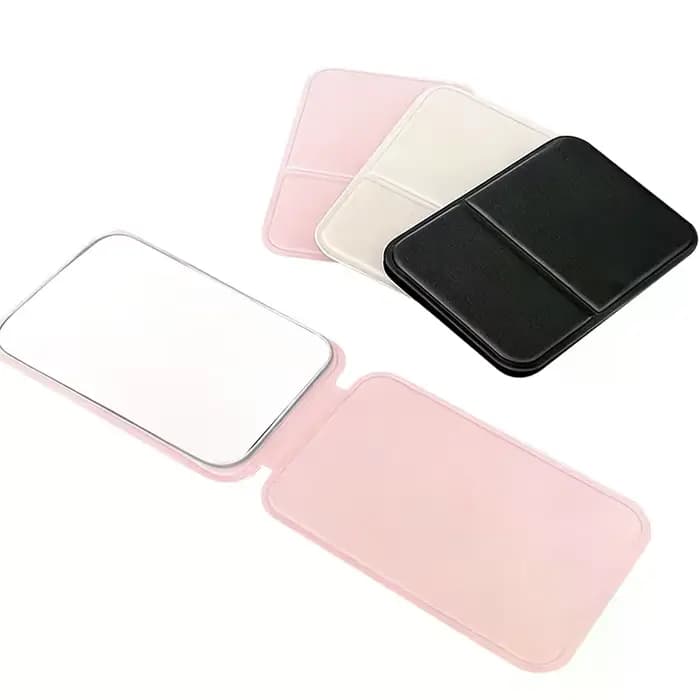 Miroir de maquillage pliable en cuir PU de couleur unie