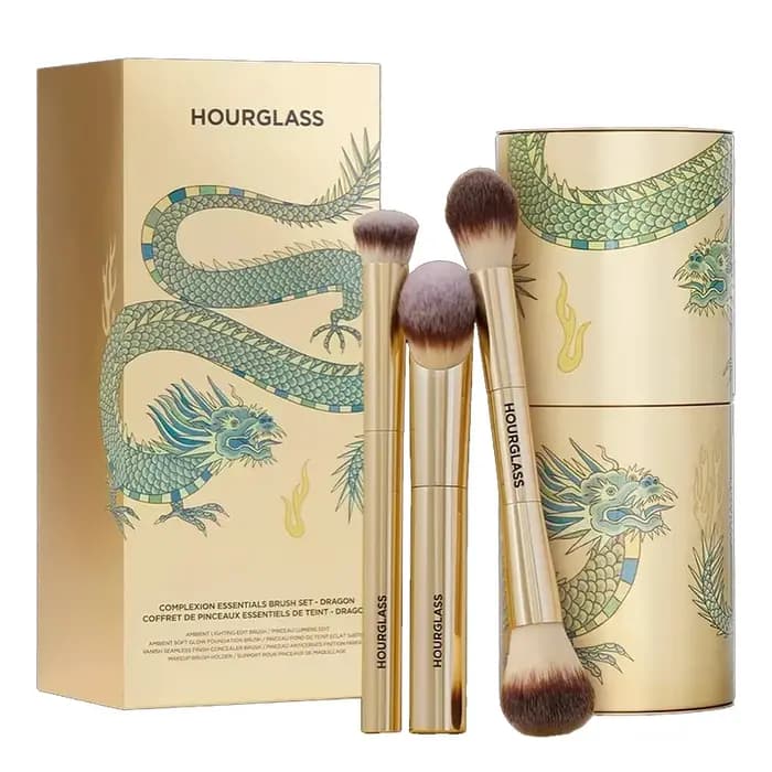 HOURGLASS Complexion Essentials Brush Set - Pinceaux de maquillage Dragon série 3 avec une boîte d'emballage et un seau
