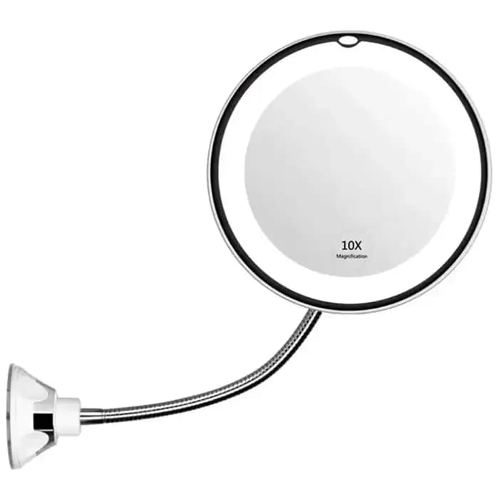 Miroir de maquillage LED grossissant 10X avec col de cygne