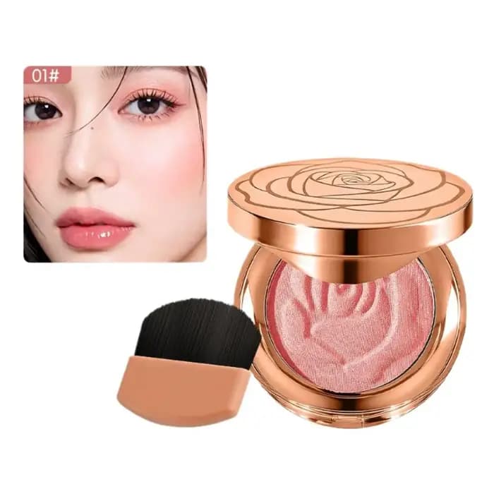 Palette de fard à joues et illuminateur rose doré