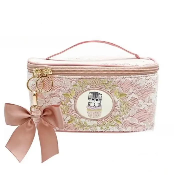 Pochette de maquillage en dentelle délicate Mofusand, mignonne, pratique, portable, pour ranger les cosmétiques et les petits objets