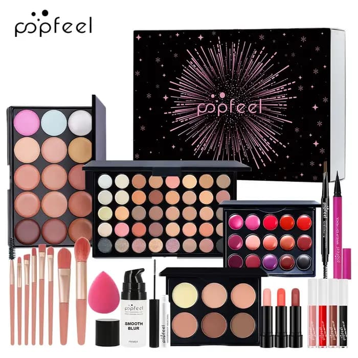 Kit de maquillage coffret cadeau beauté fard à paupières Palette Eyeliner rouge à lèvres Mascara brosse