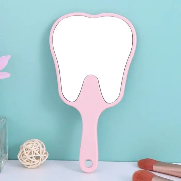 Miroir de maquillage haute définition en forme de dent avec poignée