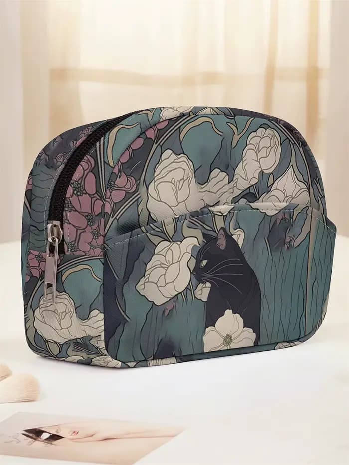 Trousse de maquillage imprimée à motif de chat mignon