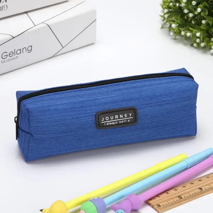 Trousse à Crayons en Toile Bleue de Grande Capacité