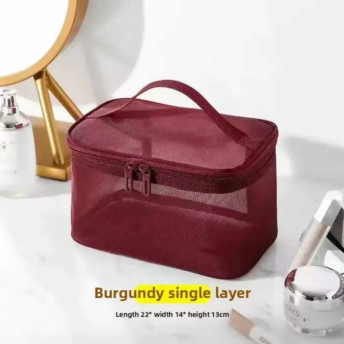 Sac à cosmétiques en maille de grande capacité, sac de rangement de voyage Portable pour articles de