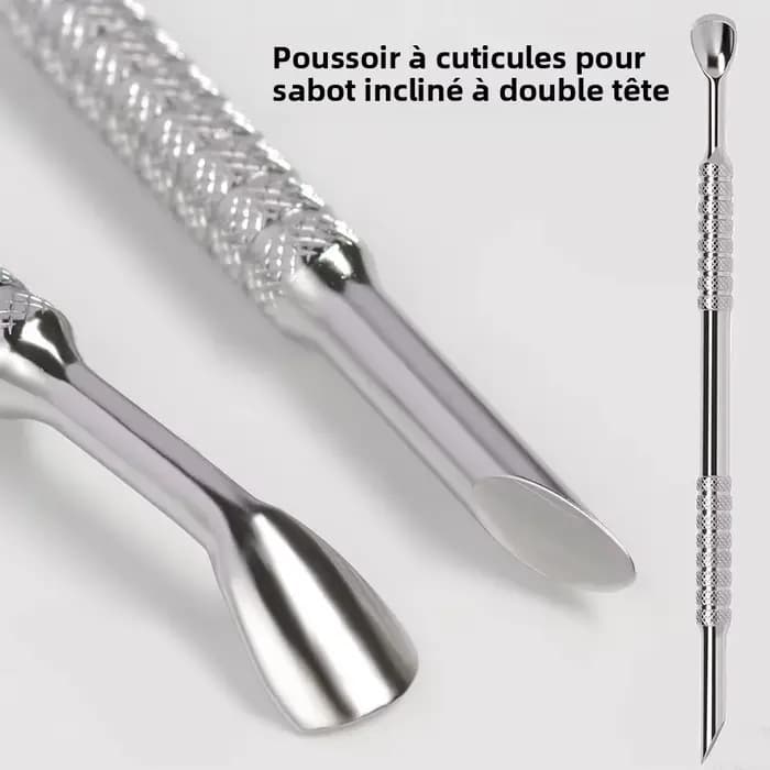 Poussoir à cuticules à sabot coudé à Double tête