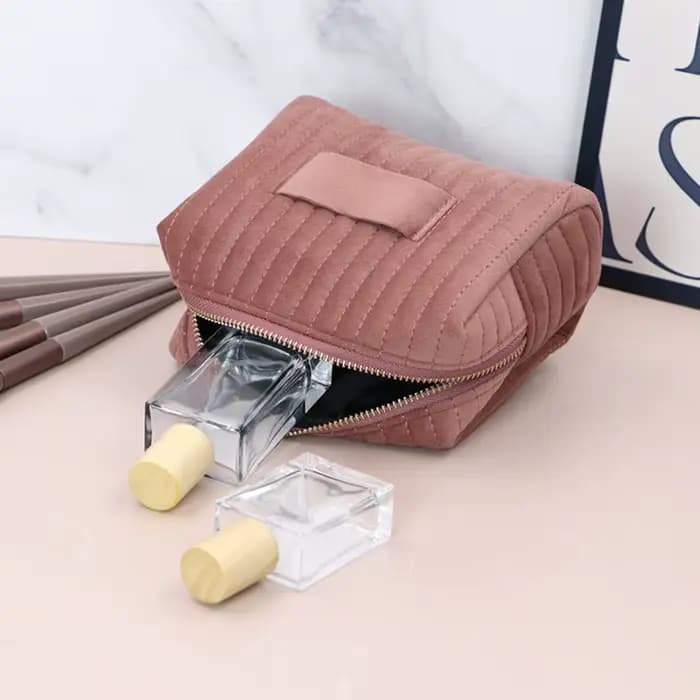 Trousse de Maquillage Portable Grande Capacité en Velours avec Fermeture Éclair