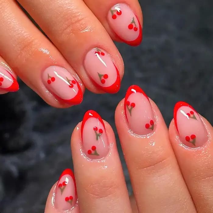 24 pièces mis à niveau votre look avec un ensemble de faux ongles cerise amande à bords rouges 1 lime