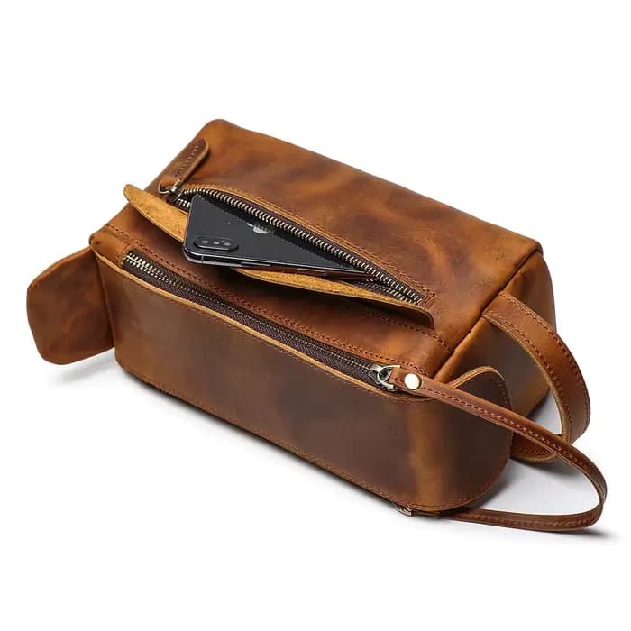 Nesitu Crazy Horse – trousse de maquillage de voyage en cuir véritable pour hommes, étuis à cosmétiq
