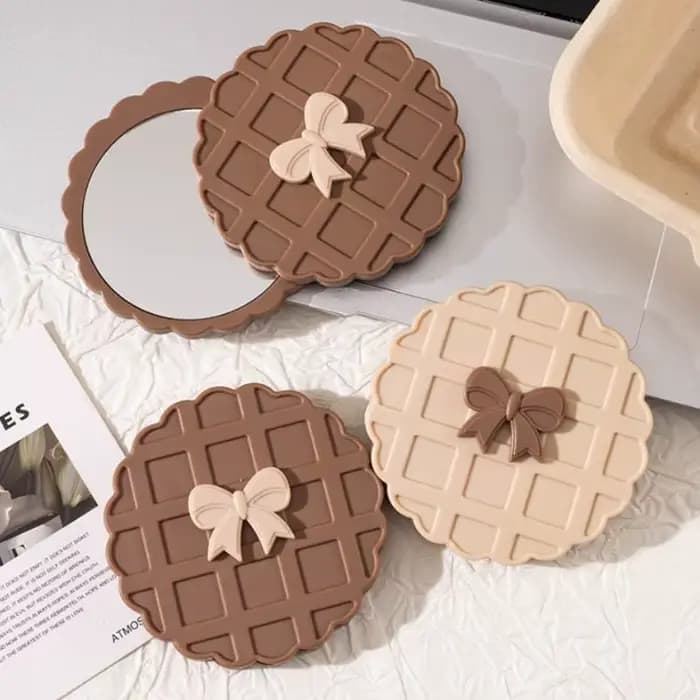 Miroir de maquillage Double face coulissant en forme de gaufre