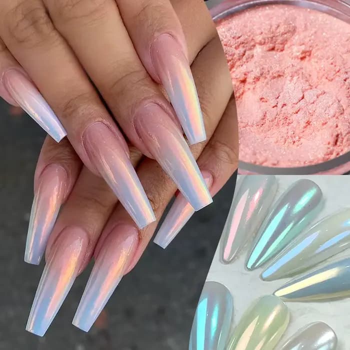 Aurora – poudre à ongles rose, miroirs à paillettes, Pigment à frotter blanc, couleur métallique, vernis Gel pour Nail Art, poussière chromée, décoration de manucure