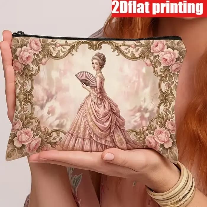 Pochette Cosmétique Vintage Rococo pour Femme, Imprimée en 2D sur Toile, Pochette à Fermeture Éclair