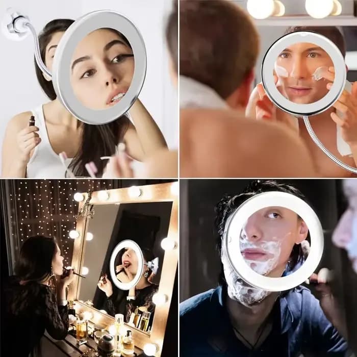 Miroir de maquillage LED avec loupe 10X et col de cygne flexible – Ventouse