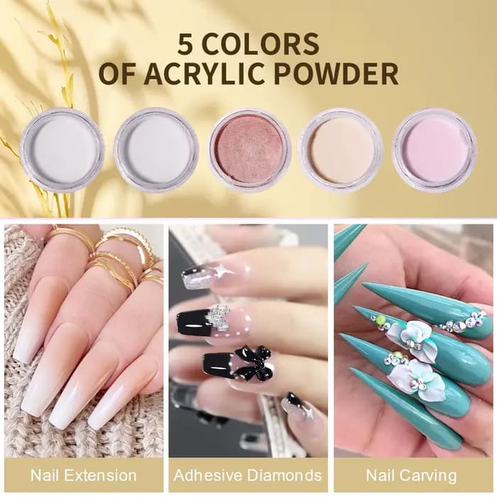 LIMEGIRL 5 couleurs poudre acrylique pour ongles professionnel rose clair blanc nu polymère pour Ext