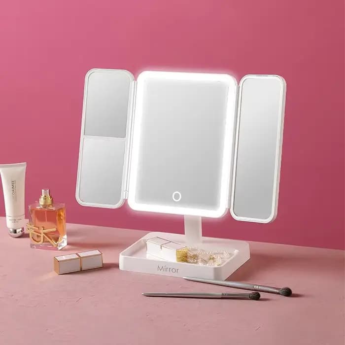 Miroir de maquillage LED à trois volets