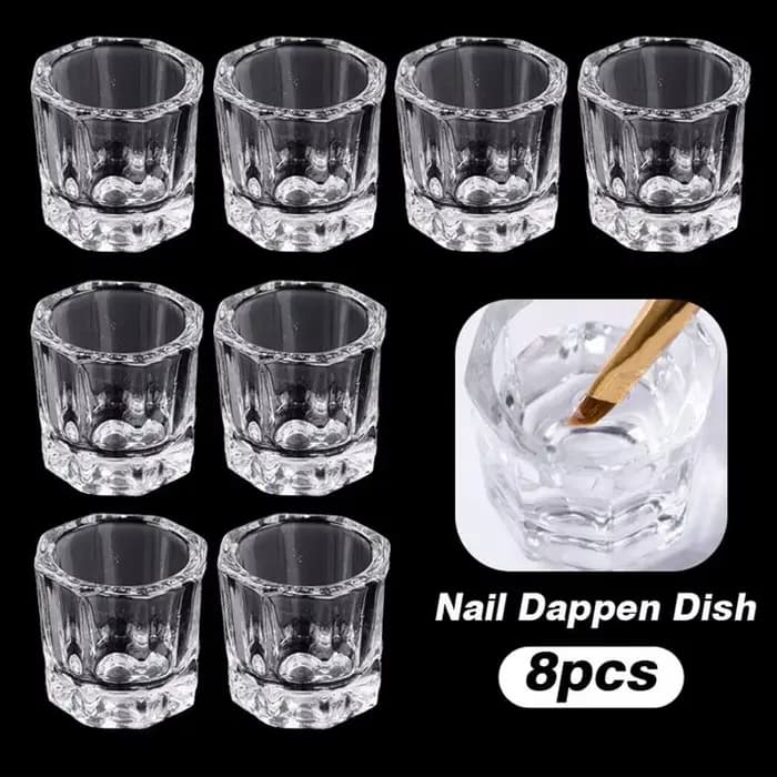Mini verre cristal acrylique transparent, petite poudre octogonale, tasse à ongles liquide, brosse d