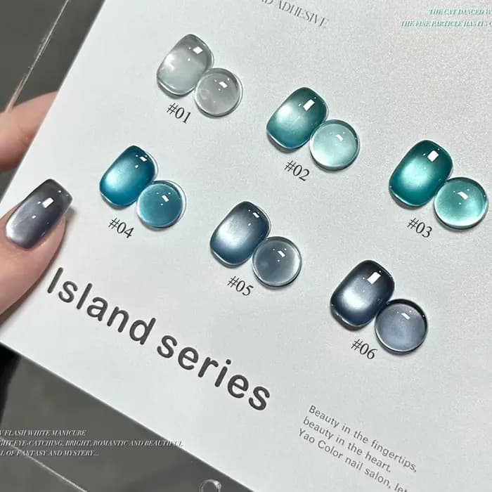 1-12 pièces TC été bleu perle de verre oeil de chat Gel vernis à ongles Flash blanc Spar couleur nue