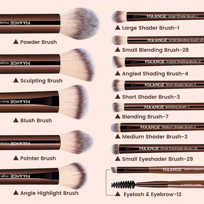 MAANGE 13 pièces pinceaux de maquillage en poils synthétiques de qualité supérieure doux pour fond de teint fard à
