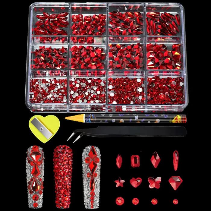 780-980 pièces 3D multi-formes luxe Nail Art strass clair/AB/rouge/bleu foret à fond plat avec stylo à cire et pince