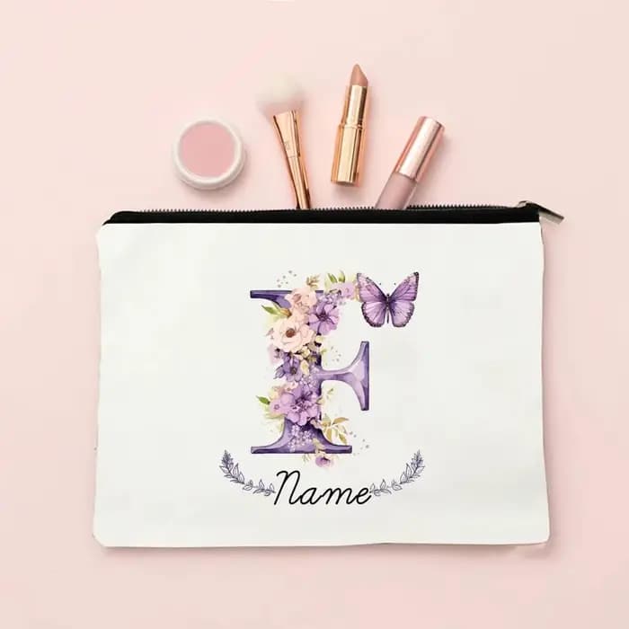 Pochette de maquillage personnalisée avec initiale et nom pour femmes, sacs à cosmétiques A-Z, trous