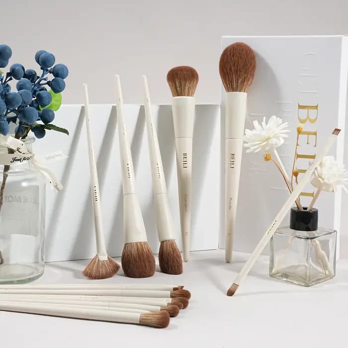 BEILI 15 pièces ensembles de pinceaux de maquillage Beige brosse à cheveux synthétiques fond de teint Contour fard