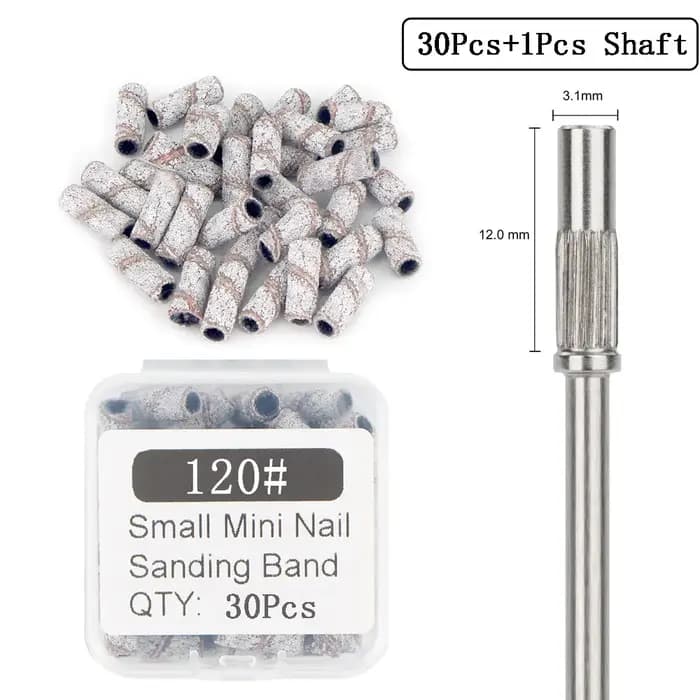 30 pièces 3.1MM Mini bandes de ponçage pour ongles avec arbre 3/32 "forets