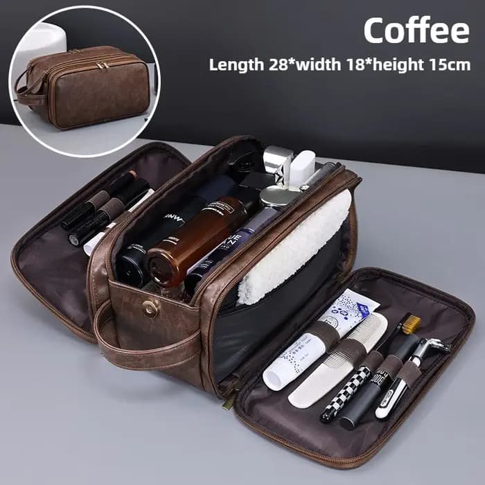 Trousse de toilette multi-poches en PU pour femmes et hommes