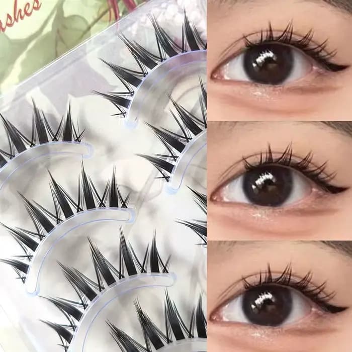 Faux cils naturels longs œil de chat, extension de cils manga faits à la main, bande croisée, maquil