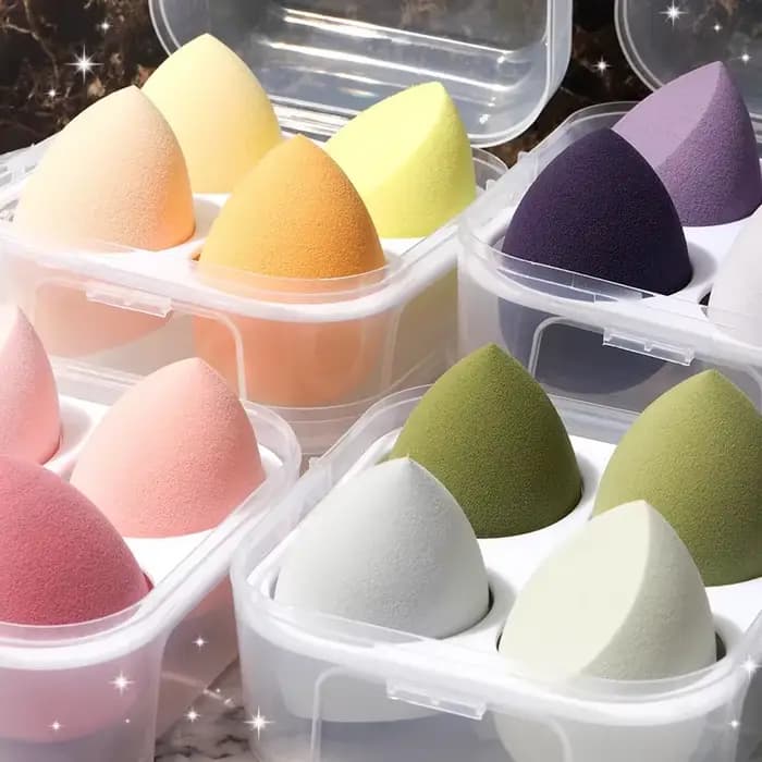 4 éponges de maquillage tendance en forme d'œuf avec rangement portable