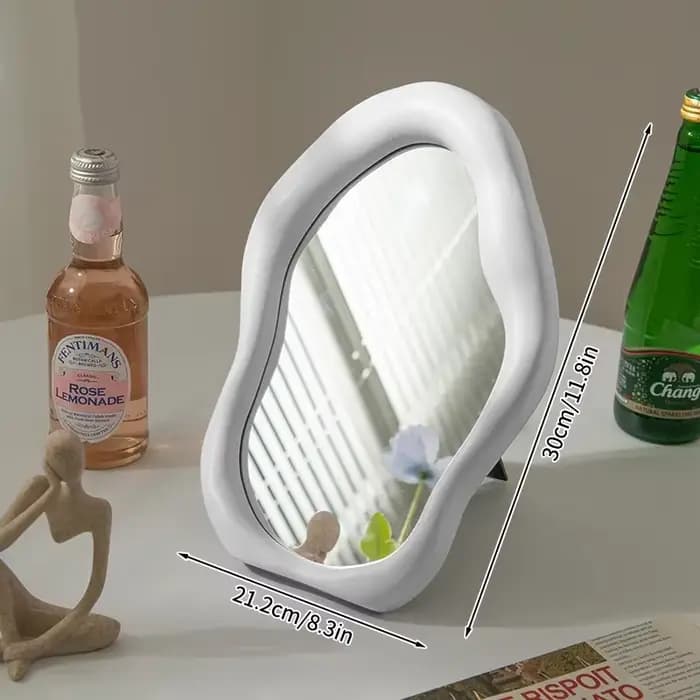 Miroir de courtoisie de style nordique avec cadre ondulé, miroirs de maquillage irréguliers INS, mir