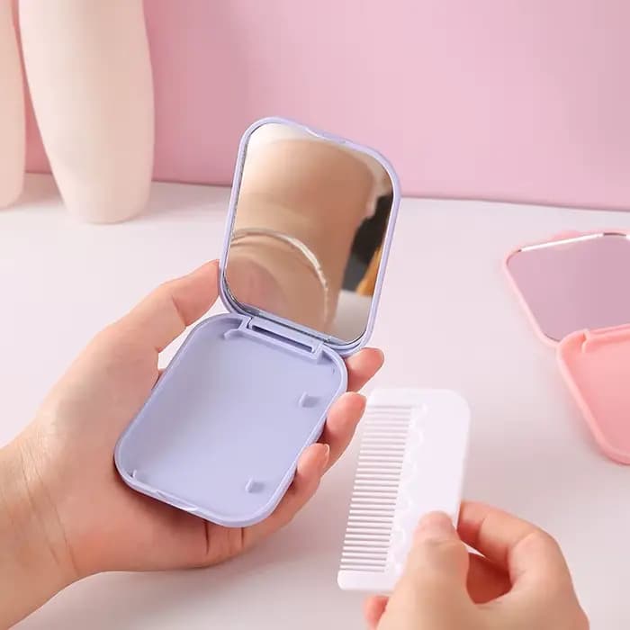 Miroir de maquillage pliant portable avec peigne pour fille