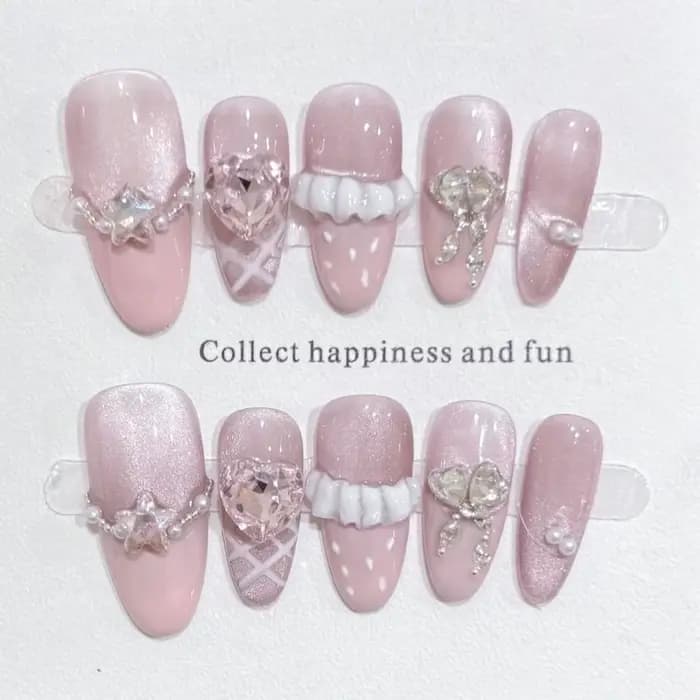 10 pièces mignon fait à la main presse sur les ongles couverture complète rose doux