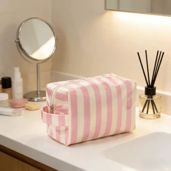 1 trousse de toilette rayée - Sac de rangement pour voyages d'affaires - Portable et décontracté - Idéal comme cadeau pour les vacances et les anniversaires