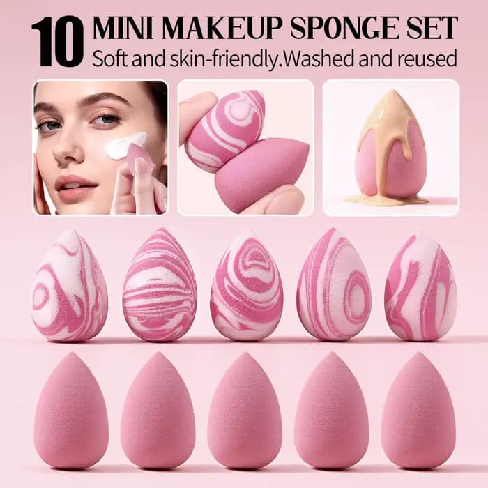 Ensemble de 10 mini éponges de maquillage roses, petites éponges en forme de larme, pour correcteur