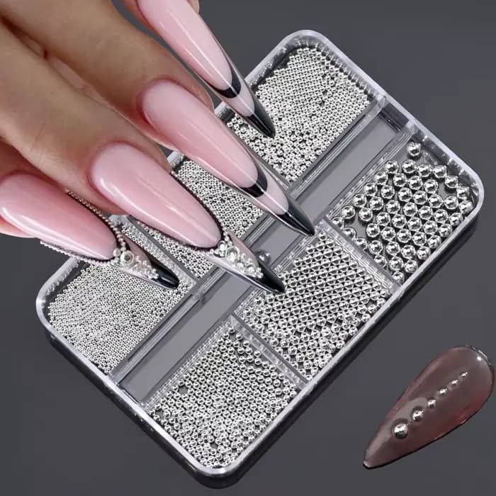 6 grilles 6 tailles de perles métalliques dorées, breloques pour Nail Art, perles de Caviar 3D pour