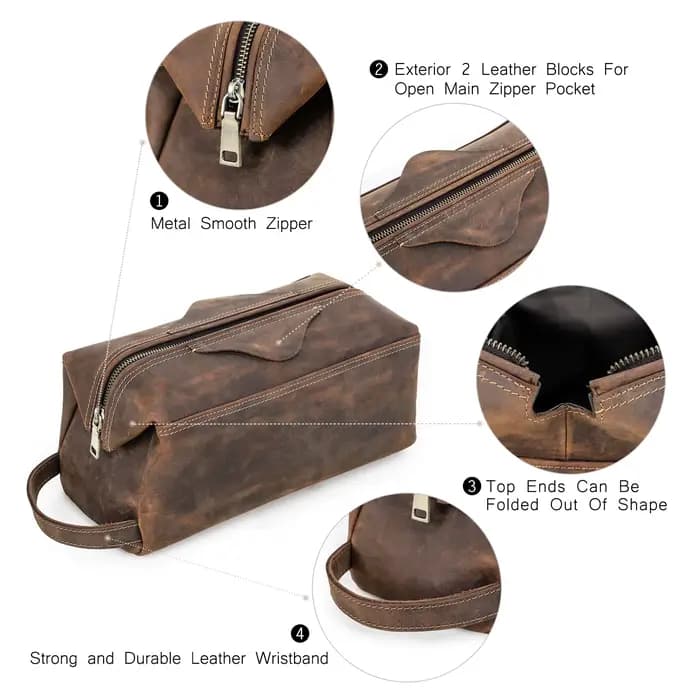 Trousse de toilette en cuir véritable pour hommes et femmes, sac à cosmétiques, trousse de toilette