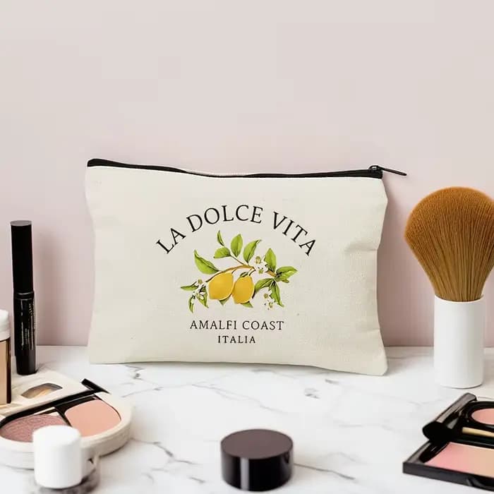 La Dolce Vita Amalfi Coast Italy trousse de toilette avec fermeture éclair élégant blanc organisateur de voyage
