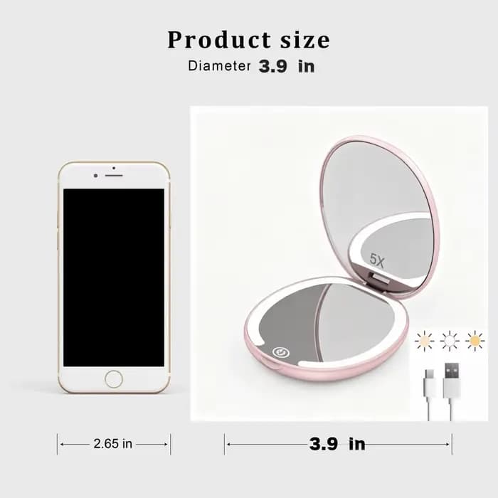 Miroir de maquillage de voyage avec lumière LED