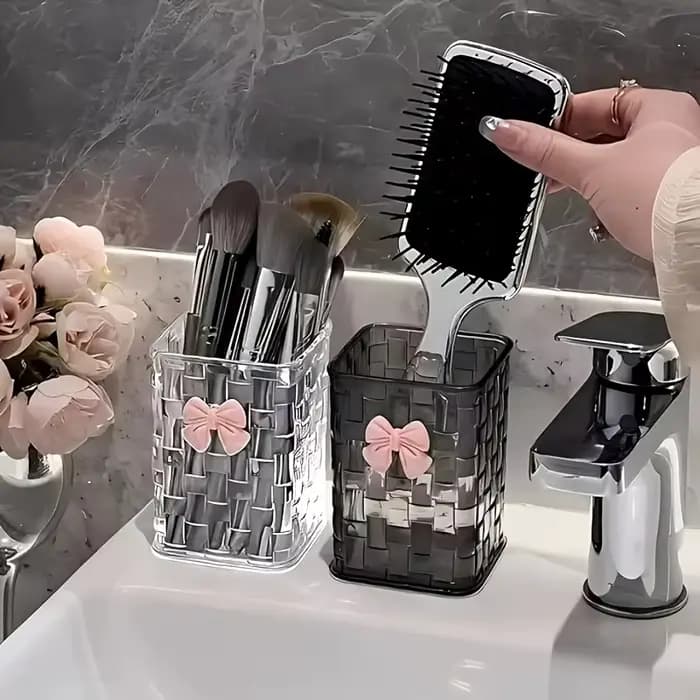 Boîte de rangement pour pinceaux de maquillage avec nœud