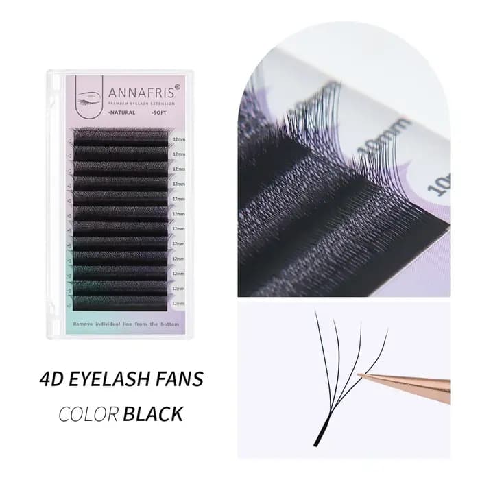 ANNAFRIS 4D 5D W forme Extension de cils à la main 12 lignes/plateau préfabriqué Volume Fans trèfle W